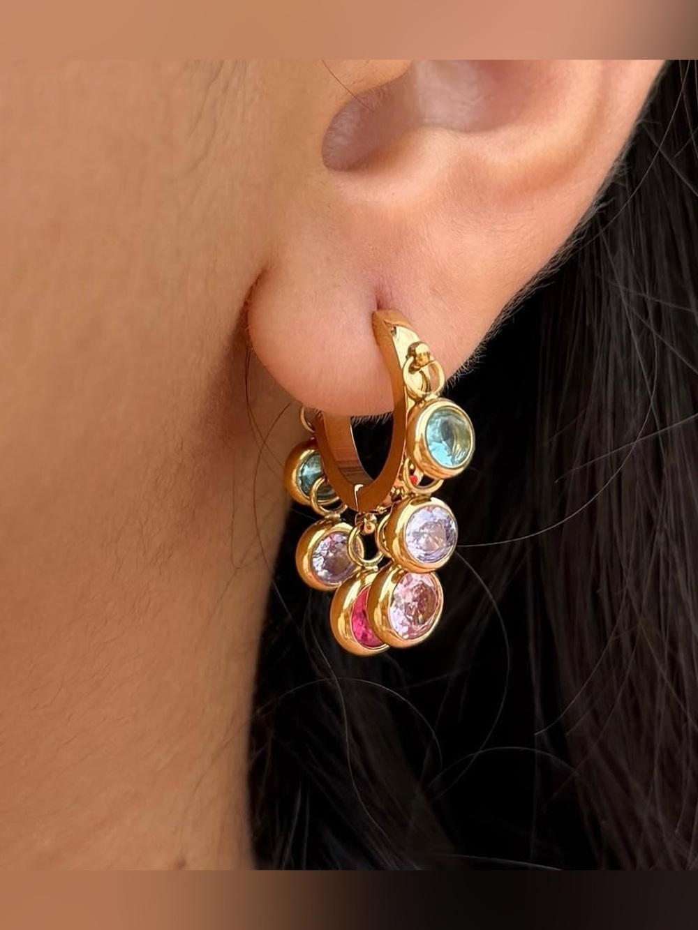 Crystal Charm Hoop Earrings – Gold Plated Stainless Steel - Picture 9 of 9